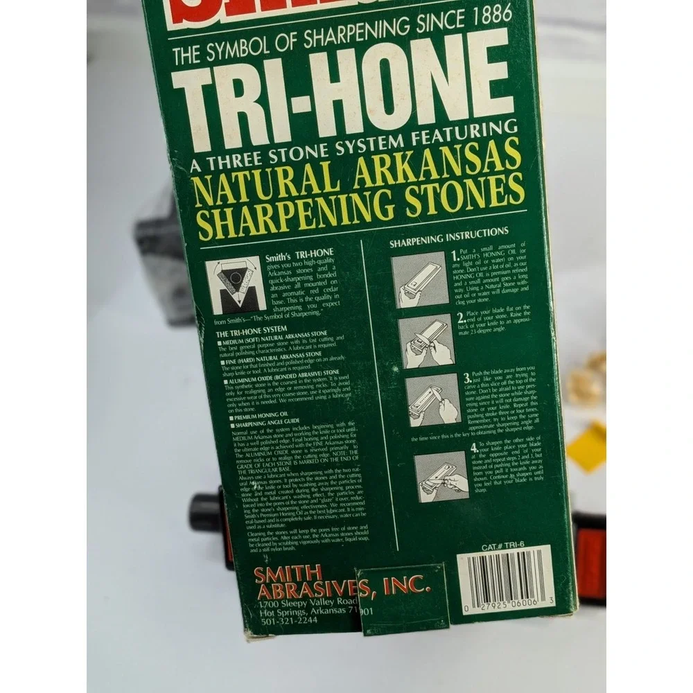 NIB🚨Smith's Tri-Hone Vintage 3-Stone Sharpening System w/ Honing Oil 6